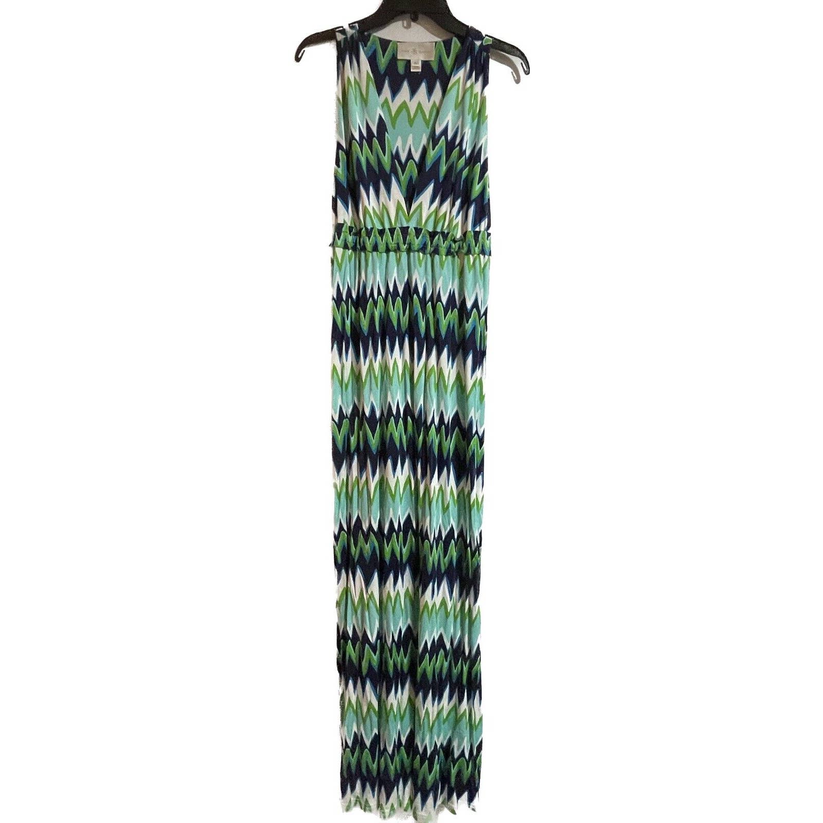 Julie Brown Blue Green Chevron Maxi Dress Size L
